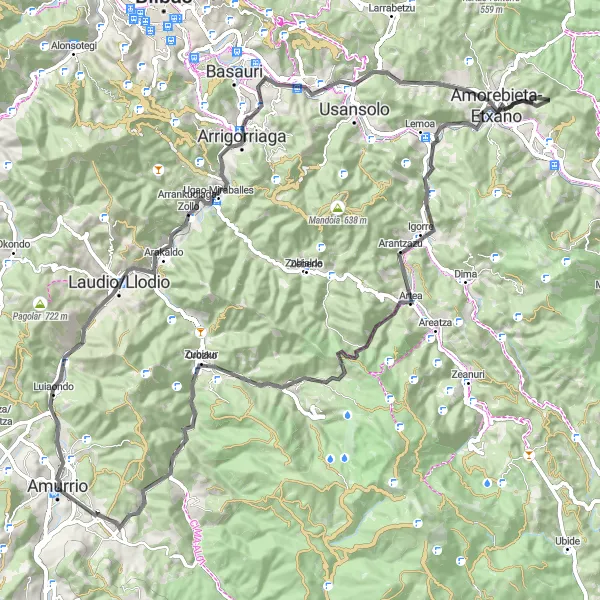Miniature de la carte de l'inspiration cycliste "Route Villes et Paysages du Pays Basque" dans la País Vasco, Spain. Générée par le planificateur d'itinéraire cycliste Tarmacs.app