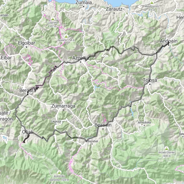 Karten-Miniaturansicht der Radinspiration "Herausfordernde Road-Tour durch die Region" in País Vasco, Spain. Erstellt vom Tarmacs.app-Routenplaner für Radtouren