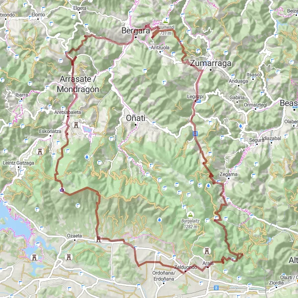 Miniaturní mapa "Gravel Route Araia - Umandia" inspirace pro cyklisty v oblasti País Vasco, Spain. Vytvořeno pomocí plánovače tras Tarmacs.app