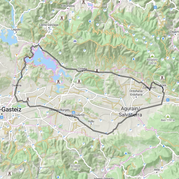 Miniaturní mapa "Okružní cyklostezka Araia - País Vasco" inspirace pro cyklisty v oblasti País Vasco, Spain. Vytvořeno pomocí plánovače tras Tarmacs.app