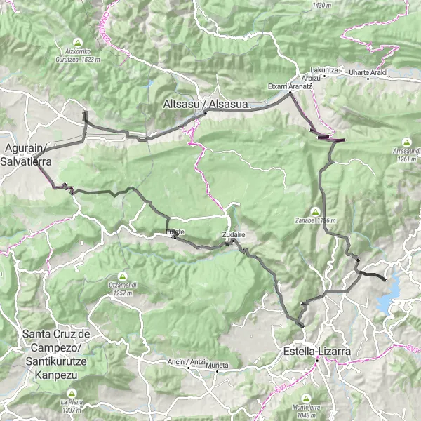 Miniatuurkaart van de fietsinspiratie "La Sierra de Araia" in País Vasco, Spain. Gemaakt door de Tarmacs.app fietsrouteplanner