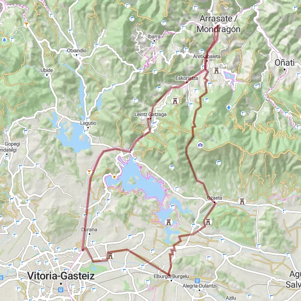 Miniaturní mapa "Gravelová okružní cyklistická trasa kolem Arrasate / Mondragón" inspirace pro cyklisty v oblasti País Vasco, Spain. Vytvořeno pomocí plánovače tras Tarmacs.app