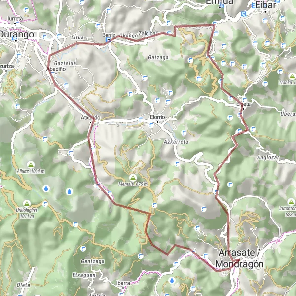 Miniaturní mapa "Gravelový výlet kolem Arrasate / Mondragón" inspirace pro cyklisty v oblasti País Vasco, Spain. Vytvořeno pomocí plánovače tras Tarmacs.app