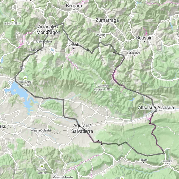 Miniaturní mapa "Jedinečný okruh kolem Arrasate / Mondragón" inspirace pro cyklisty v oblasti País Vasco, Spain. Vytvořeno pomocí plánovače tras Tarmacs.app