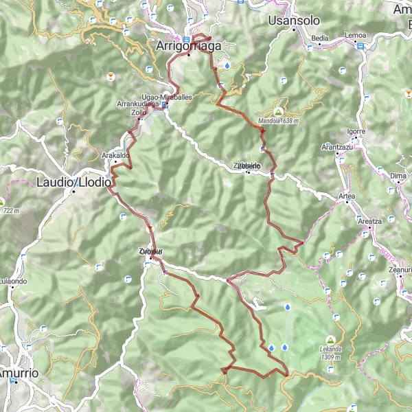 Map miniature of "Artanda to Ugao-Miraballes Gravel Adventure" cycling inspiration in País Vasco, Spain. Generated by Tarmacs.app cycling route planner