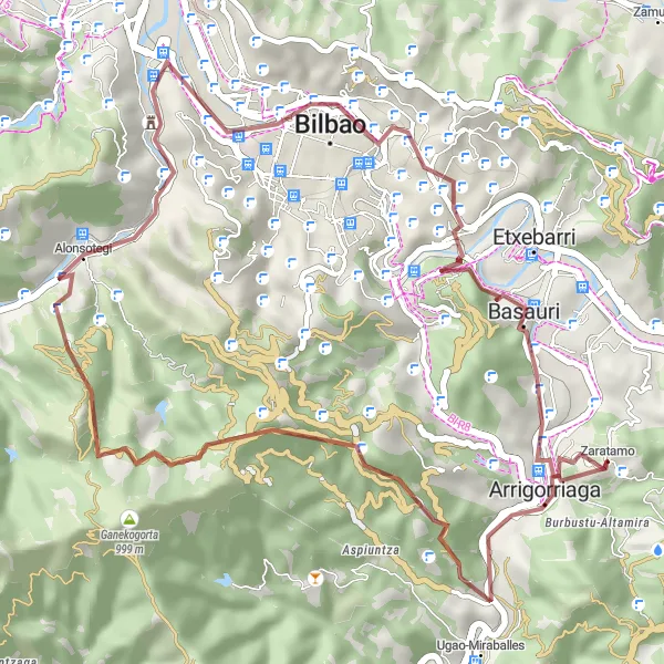 Miniaturní mapa "Historické památky kolem Arrigorriaga" inspirace pro cyklisty v oblasti País Vasco, Spain. Vytvořeno pomocí plánovače tras Tarmacs.app