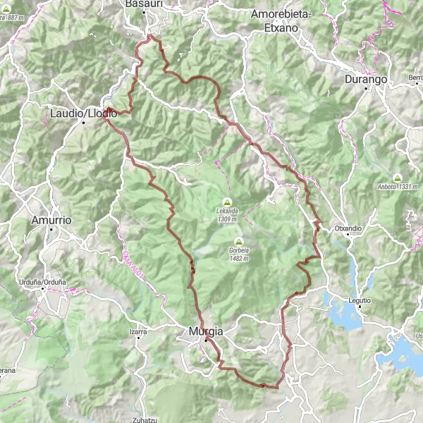 Miniatuurkaart van de fietsinspiratie "Arrigorriaga - Rondje Mandoia" in País Vasco, Spain. Gemaakt door de Tarmacs.app fietsrouteplanner