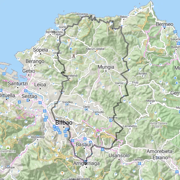 Miniatura della mappa di ispirazione al ciclismo "Esplorazione Lungo la Costa Basca in Bicicletta" nella regione di País Vasco, Spain. Generata da Tarmacs.app, pianificatore di rotte ciclistiche