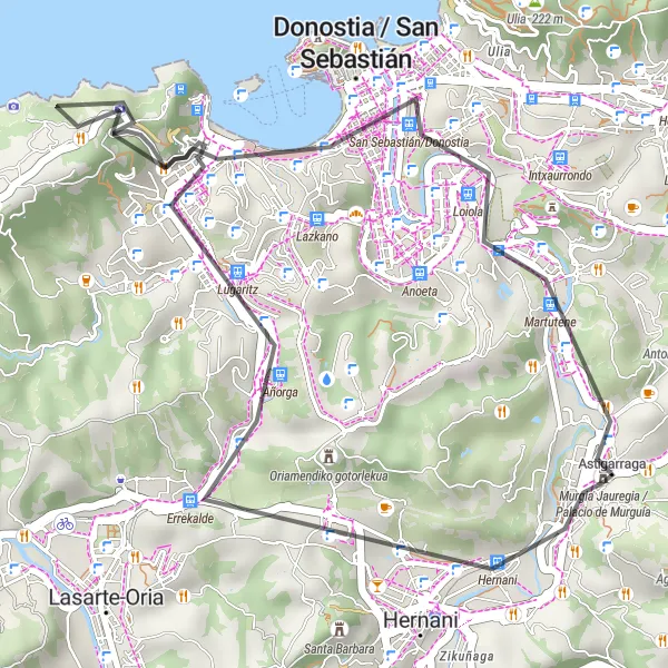 Miniatura mapy "Trasa wokół Astigarragi" - trasy rowerowej w País Vasco, Spain. Wygenerowane przez planer tras rowerowych Tarmacs.app