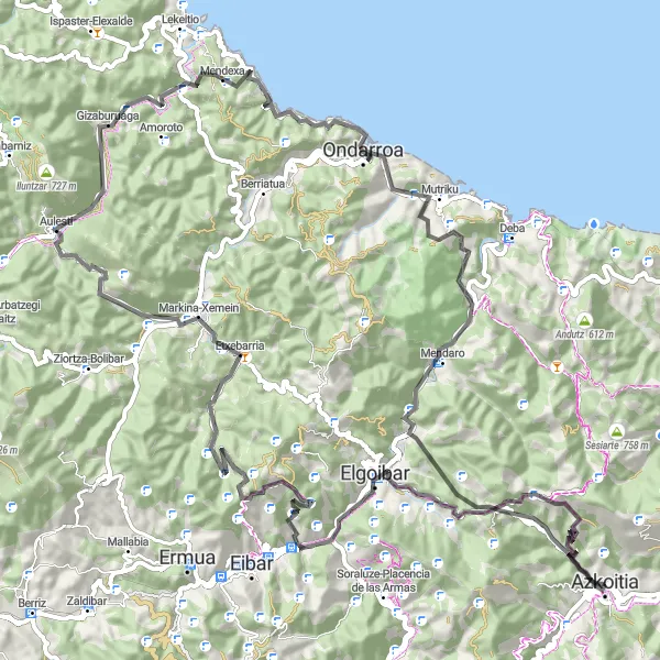 Miniatura mapy "Trasa rowerowa wzdłuż País Vasco (Hiszpania)" - trasy rowerowej w País Vasco, Spain. Wygenerowane przez planer tras rowerowych Tarmacs.app