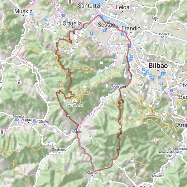 Karten-Miniaturansicht der Radinspiration "Panorama-Gravel-Tour durch die hügelige Landschaft nahe Barakaldo" in País Vasco, Spain. Erstellt vom Tarmacs.app-Routenplaner für Radtouren