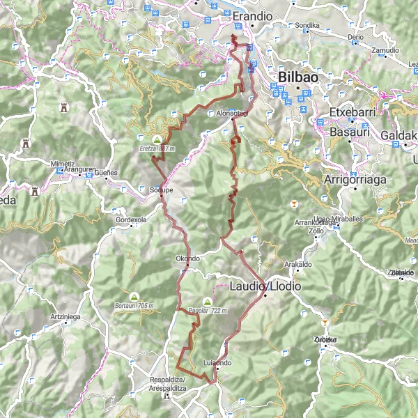 Miniatura della mappa di ispirazione al ciclismo "Giro in bicicletta da Barakaldo a Rontegi" nella regione di País Vasco, Spain. Generata da Tarmacs.app, pianificatore di rotte ciclistiche