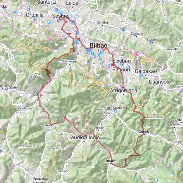 Miniatura della mappa di ispirazione al ciclismo "Alla scoperta delle montagne basche" nella regione di País Vasco, Spain. Generata da Tarmacs.app, pianificatore di rotte ciclistiche