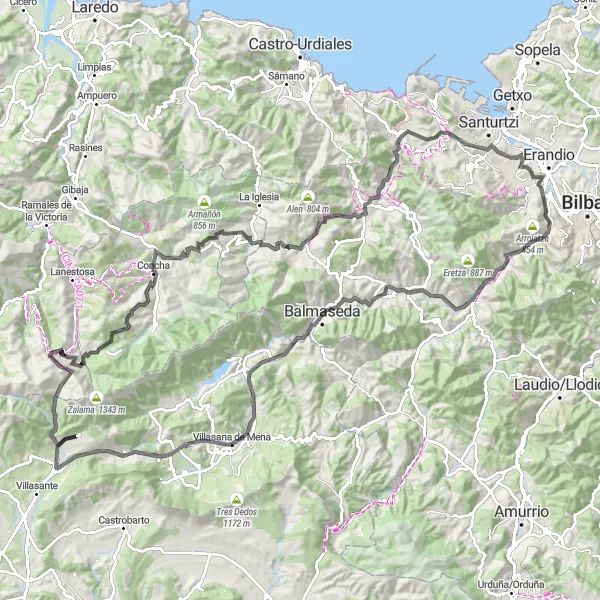 Miniatua del mapa de inspiración ciclista "Ruta circular en carretera desde Barakaldo hasta Bercedo" en País Vasco, Spain. Generado por Tarmacs.app planificador de rutas ciclistas