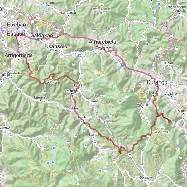 Miniatuurkaart van de fietsinspiratie "Uitdagende grindroute van San Román naar Arrigorriaga" in País Vasco, Spain. Gemaakt door de Tarmacs.app fietsrouteplanner