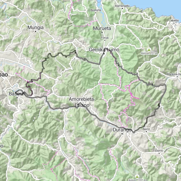 Map miniature of "Lezama-Kukurrustu Circular Road Route" cycling inspiration in País Vasco, Spain. Generated by Tarmacs.app cycling route planner