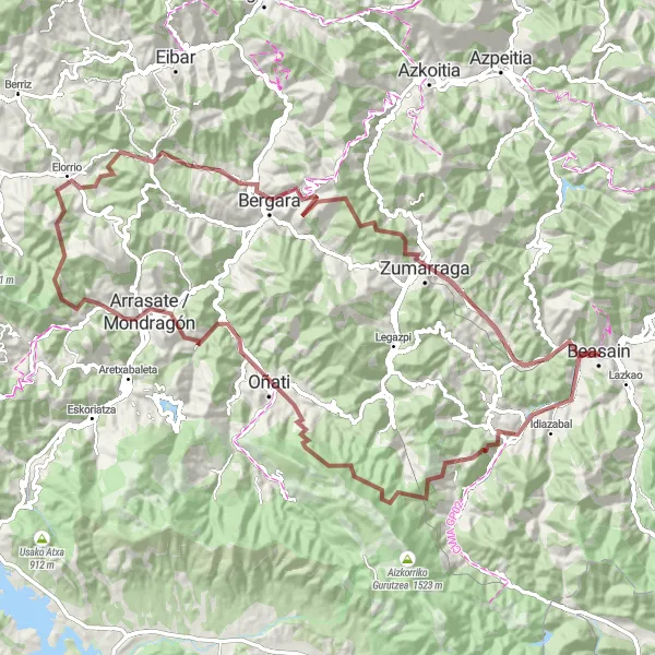 Map miniature of "Beasain Gravel Adventure: Explore Oñati and Zumarraga" cycling inspiration in País Vasco, Spain. Generated by Tarmacs.app cycling route planner