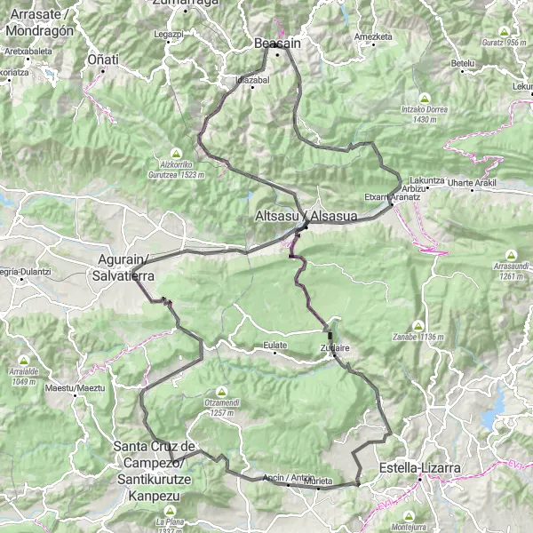 Miniaturní mapa "Trasa Lazkao - Barbaris" inspirace pro cyklisty v oblasti País Vasco, Spain. Vytvořeno pomocí plánovače tras Tarmacs.app