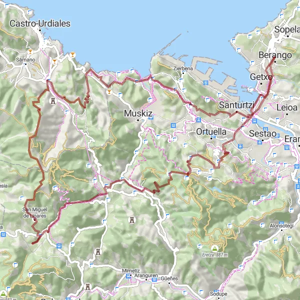 Karten-Miniaturansicht der Radinspiration "Gravelabenteuer in Bizkaia" in País Vasco, Spain. Erstellt vom Tarmacs.app-Routenplaner für Radtouren