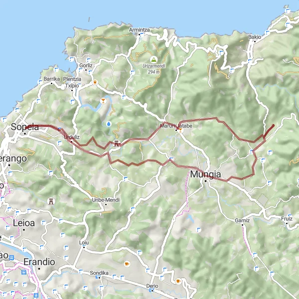 Miniature de la carte de l'inspiration cycliste "Exploration de la campagne basque de Urduliz à Kukutza" dans la País Vasco, Spain. Générée par le planificateur d'itinéraire cycliste Tarmacs.app