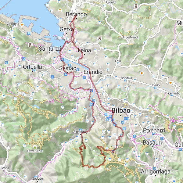 Miniaturní mapa "Cyklotrasa Gravel Monte Cabras" inspirace pro cyklisty v oblasti País Vasco, Spain. Vytvořeno pomocí plánovače tras Tarmacs.app