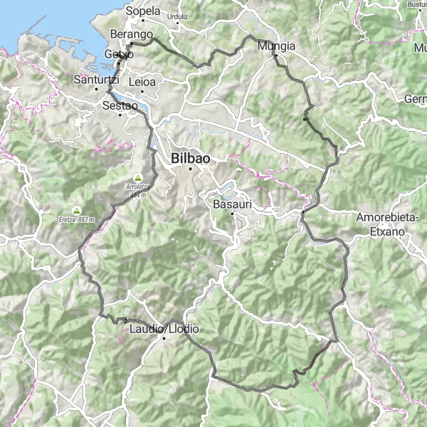 Miniaturní mapa "Cyklotrasa Road Munarrikolanda-Murga" inspirace pro cyklisty v oblasti País Vasco, Spain. Vytvořeno pomocí plánovače tras Tarmacs.app