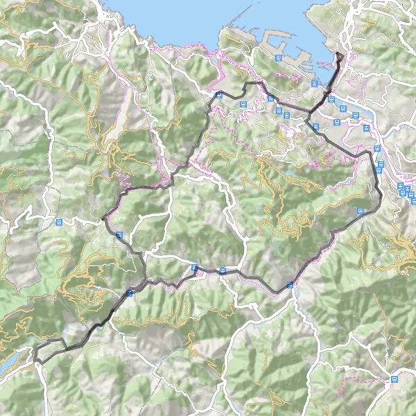 Miniatura della mappa di ispirazione al ciclismo "Il Giro del Paese Basco" nella regione di País Vasco, Spain. Generata da Tarmacs.app, pianificatore di rotte ciclistiche