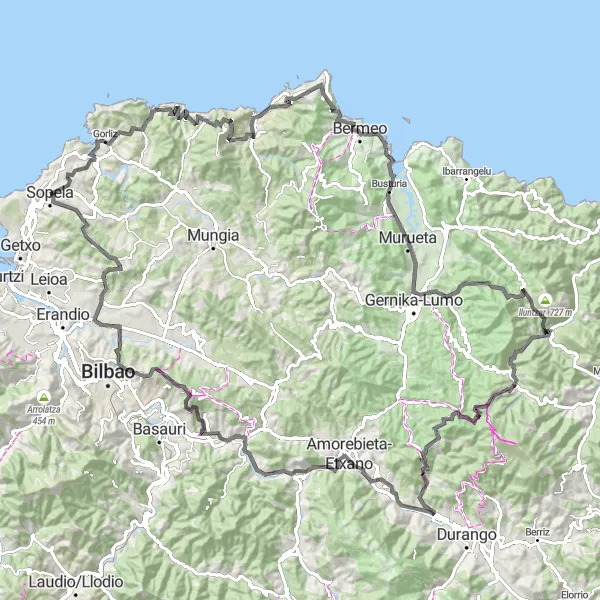 Miniature de la carte de l'inspiration cycliste "Route panoramique de Busturia à Saierri" dans la País Vasco, Spain. Générée par le planificateur d'itinéraire cycliste Tarmacs.app