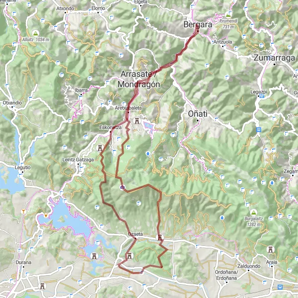 Miniaturní mapa "Cyklistická trasa Bergara - Gravel" inspirace pro cyklisty v oblasti País Vasco, Spain. Vytvořeno pomocí plánovače tras Tarmacs.app