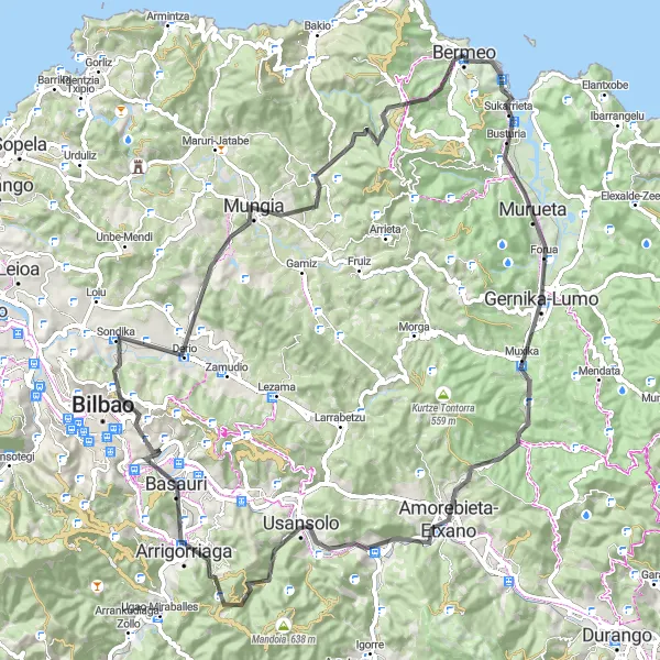 Karten-Miniaturansicht der Radinspiration "Die Herausforderung von Untzaga" in País Vasco, Spain. Erstellt vom Tarmacs.app-Routenplaner für Radtouren