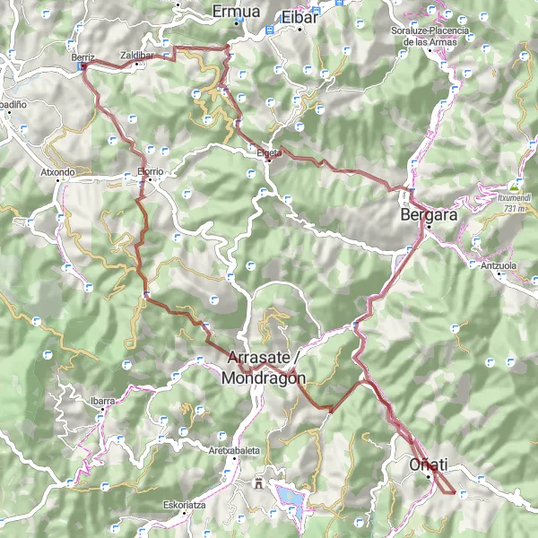 Map miniature of "Berriz to Erdella gravel loop" cycling inspiration in País Vasco, Spain. Generated by Tarmacs.app cycling route planner