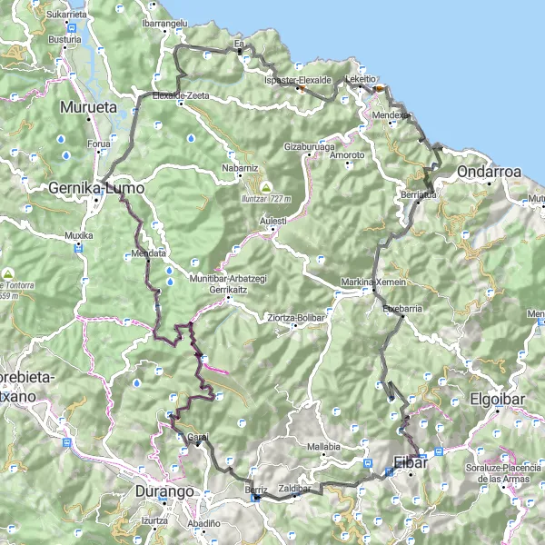 Miniatua del mapa de inspiración ciclista "Desafío por la Montaña en Berriz" en País Vasco, Spain. Generado por Tarmacs.app planificador de rutas ciclistas