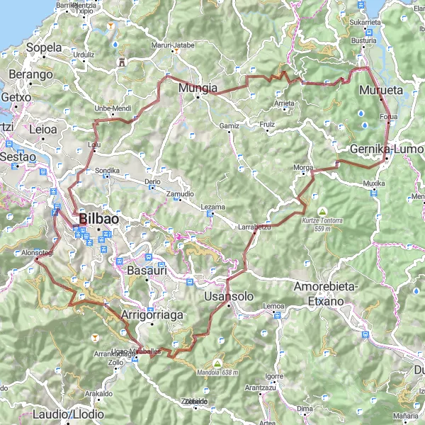 Miniaturní mapa "Adventurous Gravel Journey" inspirace pro cyklisty v oblasti País Vasco, Spain. Vytvořeno pomocí plánovače tras Tarmacs.app