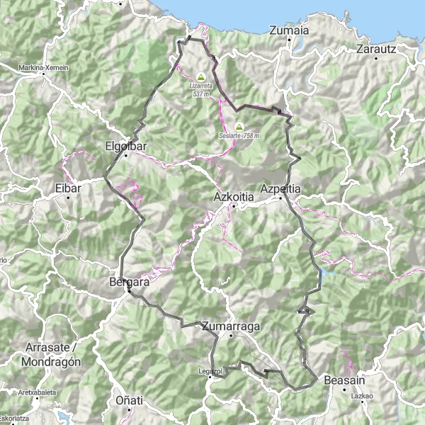 Miniatuurkaart van de fietsinspiratie "Deba Route (Wegfietsen)" in País Vasco, Spain. Gemaakt door de Tarmacs.app fietsrouteplanner