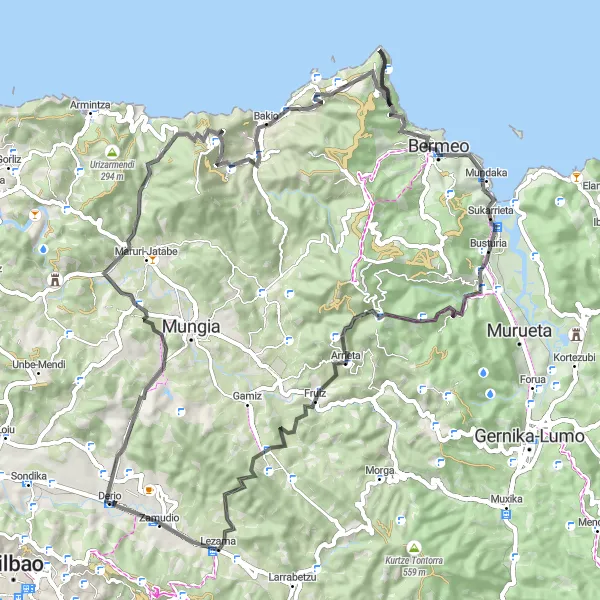 Miniatura della mappa di ispirazione al ciclismo "Avventura ciclistica in alta montagna" nella regione di País Vasco, Spain. Generata da Tarmacs.app, pianificatore di rotte ciclistiche