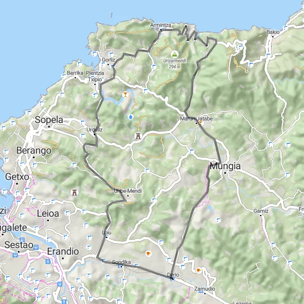 Map miniature of "Loiu - Untzaga Loop" cycling inspiration in País Vasco, Spain. Generated by Tarmacs.app cycling route planner