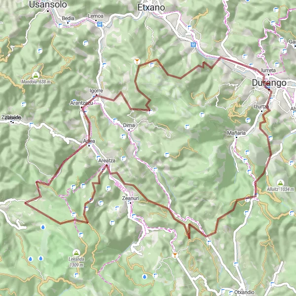 Miniatuurkaart van de fietsinspiratie "Verken de Gravelfietsroute in de buurt van Durango" in País Vasco, Spain. Gemaakt door de Tarmacs.app fietsrouteplanner