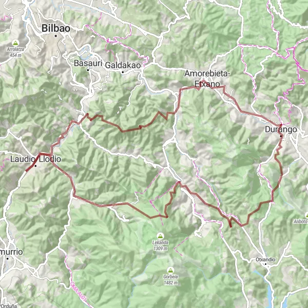 Miniatua del mapa de inspiración ciclista "Ruta de Grava Durango - Bernagoitia - Durango" en País Vasco, Spain. Generado por Tarmacs.app planificador de rutas ciclistas