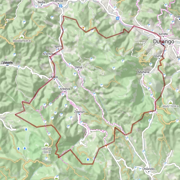 Miniatua del mapa de inspiración ciclista "Ruta de Grava Durango - Izurtza - Goikogana - Iurreta" en País Vasco, Spain. Generado por Tarmacs.app planificador de rutas ciclistas
