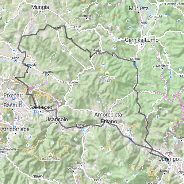 Miniaturní mapa "Road Round-Trip from Durango to Gane" inspirace pro cyklisty v oblasti País Vasco, Spain. Vytvořeno pomocí plánovače tras Tarmacs.app