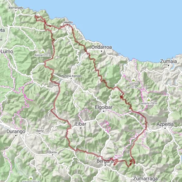 Miniatuurkaart van de fietsinspiratie "Avontuurlijke graveltocht naar Barbaika" in País Vasco, Spain. Gemaakt door de Tarmacs.app fietsrouteplanner