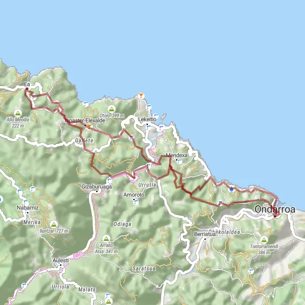 Map miniature of "Gravel Route to Larrazabal" cycling inspiration in País Vasco, Spain. Generated by Tarmacs.app cycling route planner