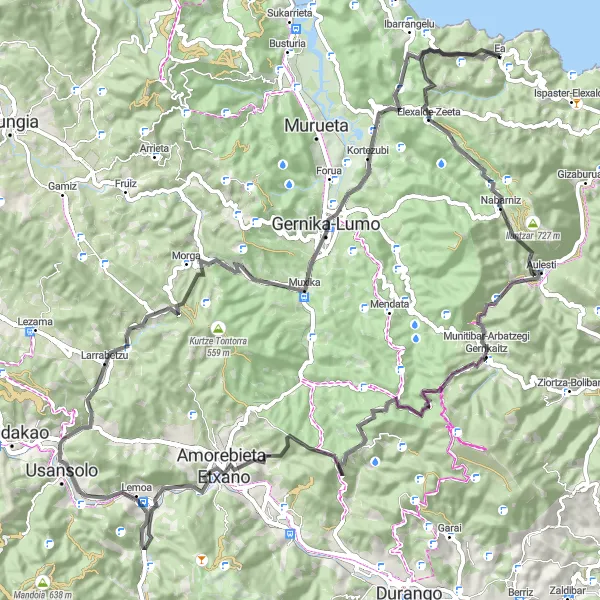 Map miniature of "Road Cycling Adventure to Arbina" cycling inspiration in País Vasco, Spain. Generated by Tarmacs.app cycling route planner