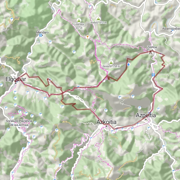 Miniatuurkaart van de fietsinspiratie "Gravel Fietsroute Elgoibar" in País Vasco, Spain. Gemaakt door de Tarmacs.app fietsrouteplanner