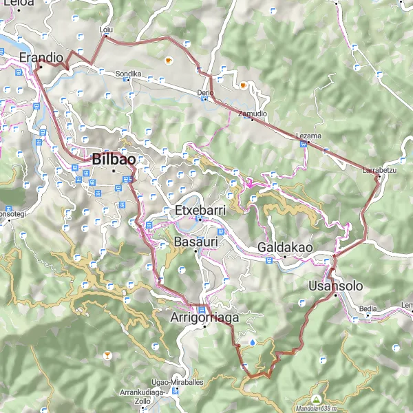 Map miniature of "Gravel adventure through Erandio" cycling inspiration in País Vasco, Spain. Generated by Tarmacs.app cycling route planner