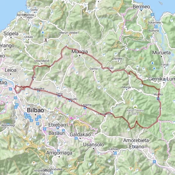 Miniaturní mapa "Gravelová cyklostezka kolem Erandio" inspirace pro cyklisty v oblasti País Vasco, Spain. Vytvořeno pomocí plánovače tras Tarmacs.app