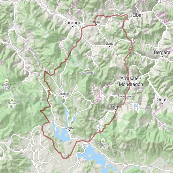 Miniatuurkaart van de fietsinspiratie "Gravel cycling route starting near Ermua" in País Vasco, Spain. Gemaakt door de Tarmacs.app fietsrouteplanner
