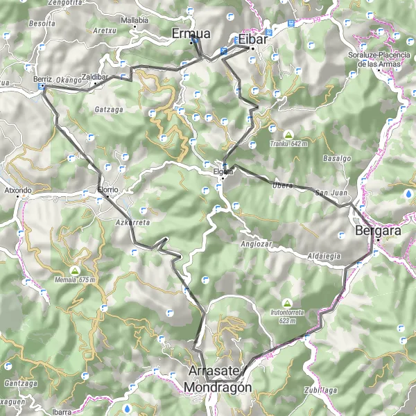 Miniatura della mappa di ispirazione al ciclismo "Percorso ciclistico tra Ermua e Zaldibar" nella regione di País Vasco, Spain. Generata da Tarmacs.app, pianificatore di rotte ciclistiche