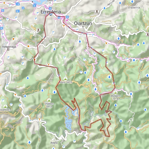 Miniatura della mappa di ispirazione al ciclismo "Esplorazione Gravel tra Natura e Cultura" nella regione di País Vasco, Spain. Generata da Tarmacs.app, pianificatore di rotte ciclistiche