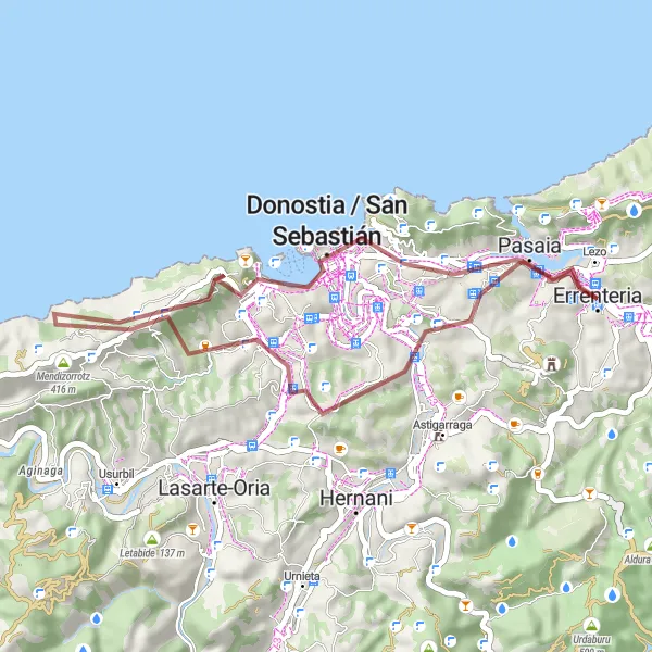 Map miniature of "Scenic Pasaia Gravel Ride" cycling inspiration in País Vasco, Spain. Generated by Tarmacs.app cycling route planner